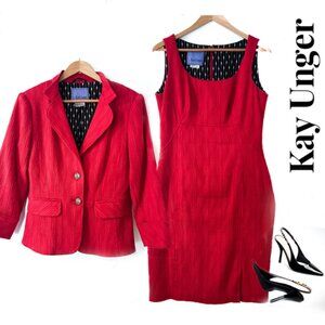 Kay Unger Red Textured Sheath Dress & Blazer Set – Size 6